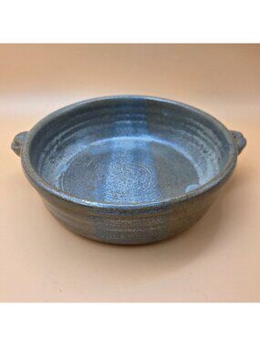 Studio Art Pottery Handled Casserole Bowl Blue Grey Stoneware R Shanks 2012
